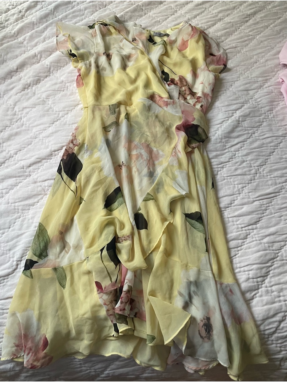 Danny & Nicole Yellow Floral Ruffle High-Low Dress